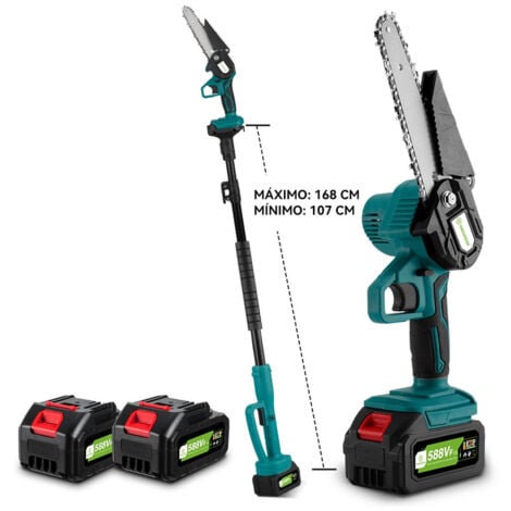 ONEVAN Motosierra de batería mini sin escobillas de 6 pulgadas, podadora de pértiga eléctrica 2 en 1, extensión de hasta 1.68 m, con dos baterías