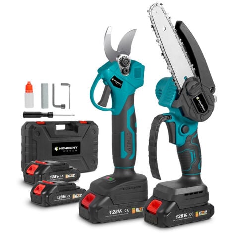 ONEVAN Motosierra de batería sin escobillas de 6 pulgadas + tijeras de podar eléctricas de 30 mm, con dos baterías de 128 VF