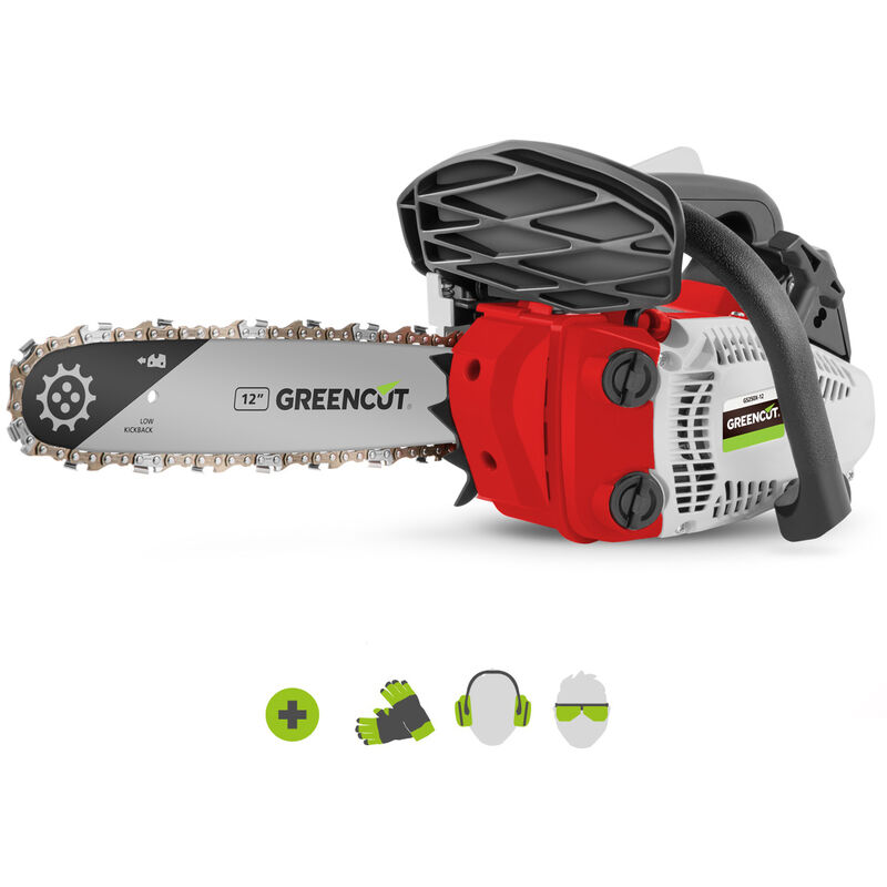 

Greencut - Motosierra de gasolina GS250X-12, motor térmico 2 tiempos 25.4cc, potencia 1.4cv, espada 12”, para poda, corte 30.4cm, manillar ergonómico