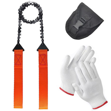 Motosierra de mano de 65 cm, portátil, de supervivencia, con bolsa para cinturón para herramientas de camping y accesorios de exterior, 11 dientes