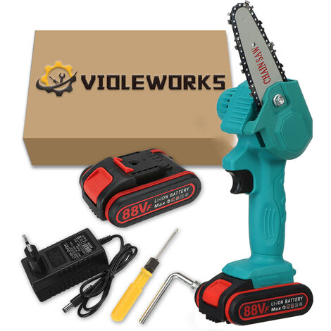 AUGIENB Motosierra Eléctrica, Herramienta de Corte de Madera para Jardín de 88V 1080W (Azul, 1 Batería)