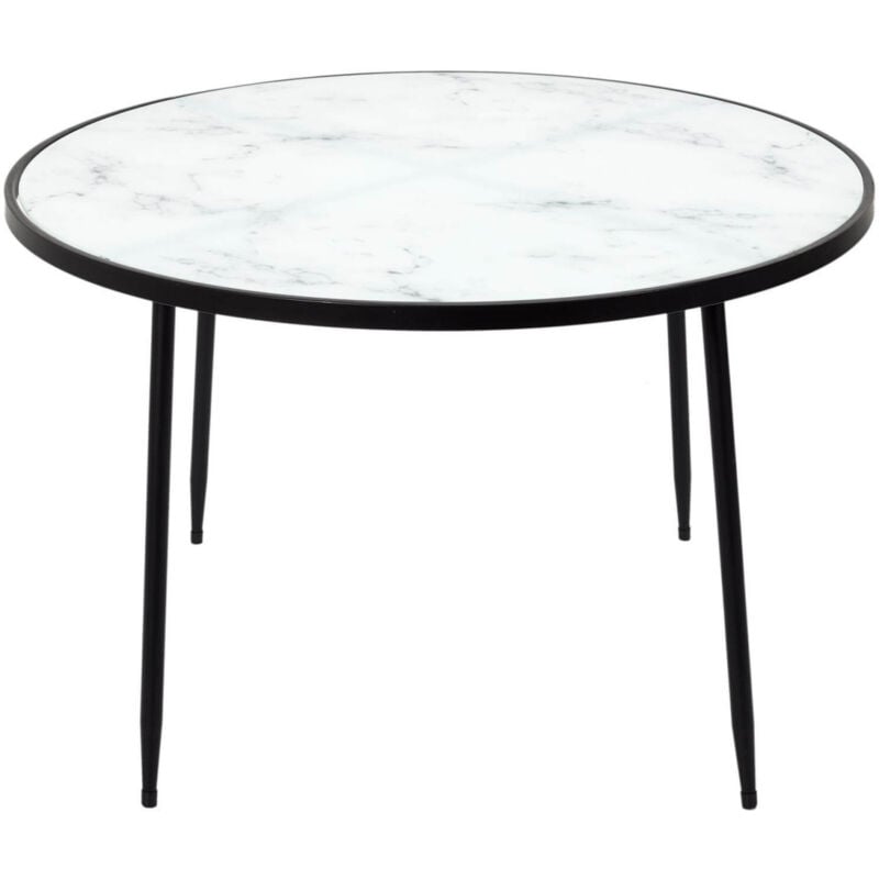 Altobuy - motsa - Table Basse Ø75cm Plateau Verre Imitation Marbre
