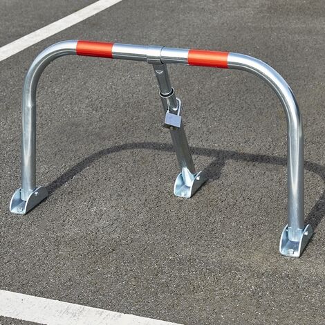 Mottez – Barrière de parking rabattable 3 pieds – Tube zingué Ø 38mm – Dimensions 76 x 36 x HT 40cm – Fermeture avec cadenas