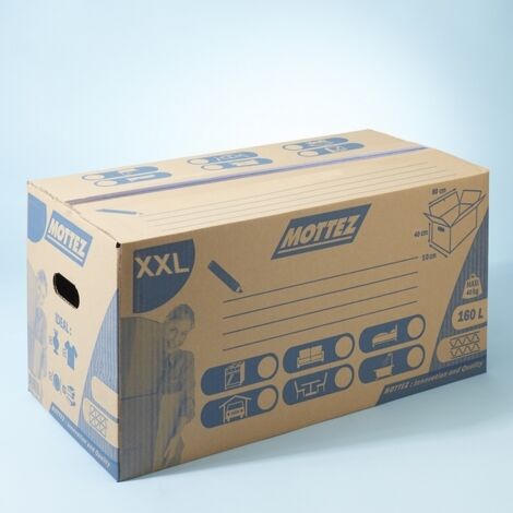 Mottez – Carton de rangement 160 litres – Dimensions 80 x 50 x 40 cm – Double cannelure 7 mm – Charge utile 40 kg pour stockage sécurisé