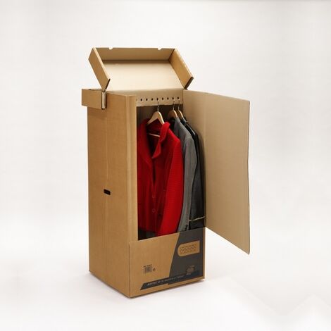 Mottez – Carton penderie 58 x 53 x HT 125 cm – Capacité 26 cintres – Poignées intégrées pour transport facile – Rangement optimal vêtements