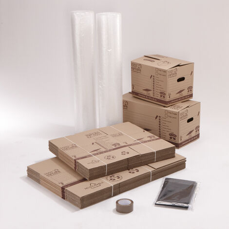 Mottez – Kit déménagement étudiant – 10 cartons 36L et 54L – Housse matelas 2 personnes – Film bulle 10m x 1m – Ruban adhésif 100m