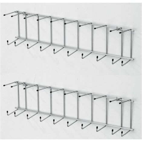 Mottez – Lot de 2 râteliers universels – Acier gris – H. 13 cm, l. 57 cm, P. 10 cm – Charge max 10 kg – Installation à visser