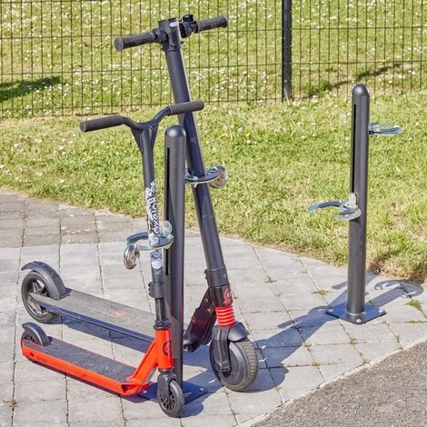 Mottez – Poteau range 2 trottinettes – Tube acier poudré époxy noir – Hauteur réglable 37 à 69 cm – Antivol intégré pour sécurité