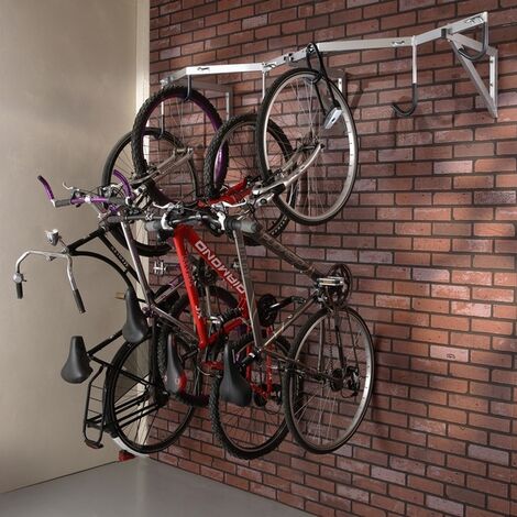 Mottez – Range 6 vélos mural B138C – Acier zingué – Charge utile 6 vélos – Dimensions 200x54,5x35cm – Crochets gainés Ø16mm