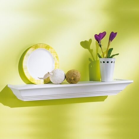 Mottez – Tablette de salle de bain 61 cm en pin laqué blanc – Design moderne – Pour objets de décoration – Résistante à l'humidité