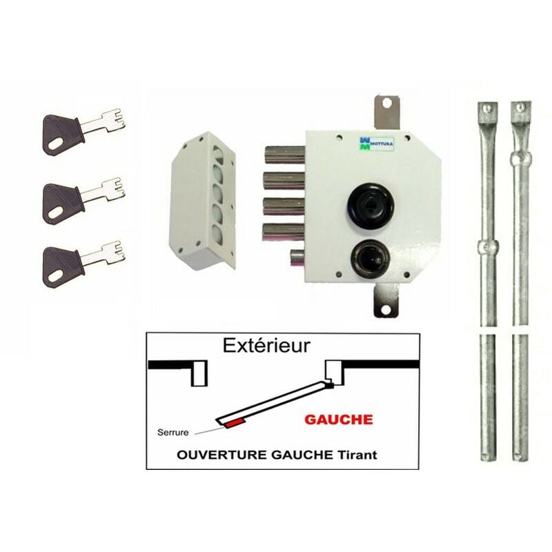 Serrure 3 points Mottura 630 A2P1 etoile blanche Agréé Assurances Avec 3 clés a Pompe Incrochetables Gauche - Avec tringle - 3 Clés