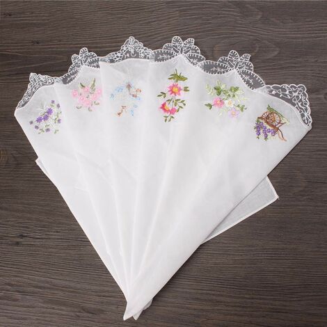 Mouchoir brodé en dentelle papillon 6 pièces, serviette Vintage en coton pour femmes, tissu assorti Floral, mouchoir Portable pour dames
