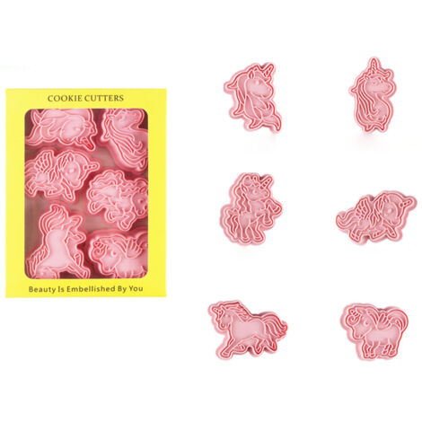 Moule à biscuits 3D style mignon cartoon, sans toxine ni odeur, pour chocolat, fondant, biscuits, licorne, lot de 6 pièces