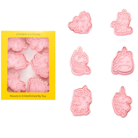Moule à biscuits 3D style mignon licorne, 6 pièces pour chocolat, fondant et biscuits, non toxique et sans odeur.