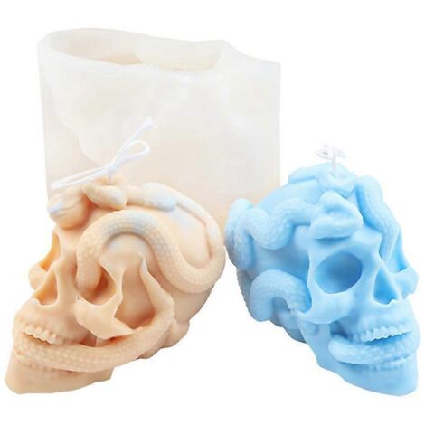 Moule à bougie en résine en forme de crâne de serpent, idéal pour Halloween, l'aromathérapie et le savon. Moule en silicone pour savon en plâtre.