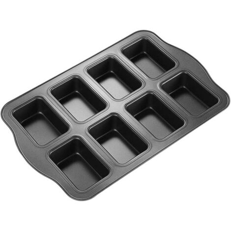 Moule à brownies en métal noir, moule rectangulaire 8 cavités pour mini-cakes