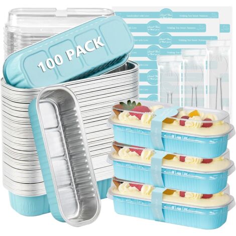 Moule À Cake Mini - Aluminium Alimentaire - 6,5 x 2,5 x 1,2 Pouces - Avec Couvercle Transparent Et Cuillère Jetable - Lot De 100