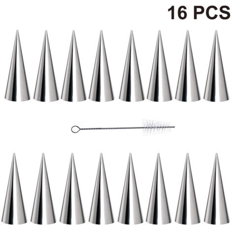 Moule À Cornet À Crème - Tube En Acier Inoxydable 14 cm - Pour Cannoli Croissant Danishes - Lot De 16 Pièces Avec Brosse De Nettoyage