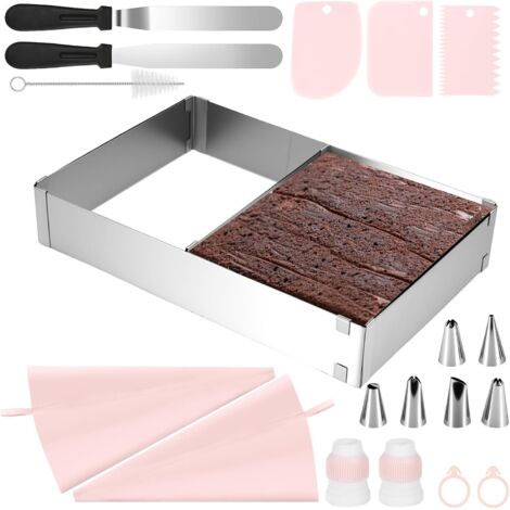Moule à Gâteau Carré, 1 pièce, Cadre de Cuisson Rectangulaire réglable, Moule à Gâteau à Mousse Rectangulaire, Anneau à Gâteau en Acier Inoxydable, pour Gâteau à la Mousse DIY, Dessert, Pizza