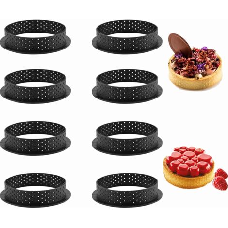 Moule à gâteau circulaire en acier inoxydable poreux, avec trous, lot de 8