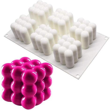Moule à gâteau cube magique en silicone 3D fait main - 6 trous, blanc