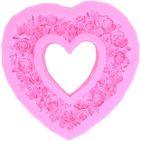 Moule à Gâteau en Forme de Cœur et Couronne de Roses 3D en Silicone pour Anniversaire Mariage Fête