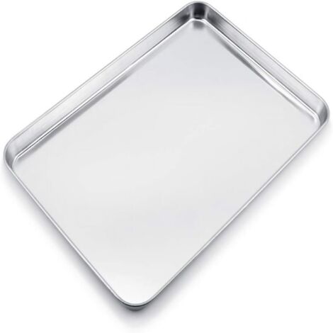 Moule à gâteau rectangulaire en acier inoxydable, idéal pour la cuisson et le service des aliments, compatible lave-vaisselle, durable, dimensions : 40,5 x 30,5 x 2,5 cm