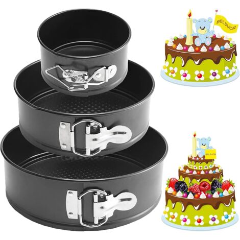 Moule à gâteau rond à 3 étages, en acier au carbone noir, moule à charnière