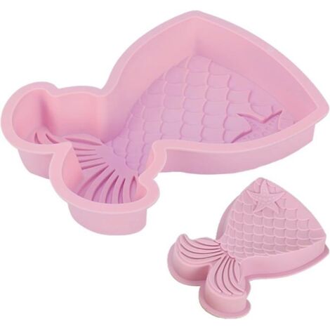 Moule à Gâteau Sirène,Rose Grand Mould Silicone Pate a Sucre Moule Gateau 3D Moules Forme Queue Sirène Grand Fondant Moule