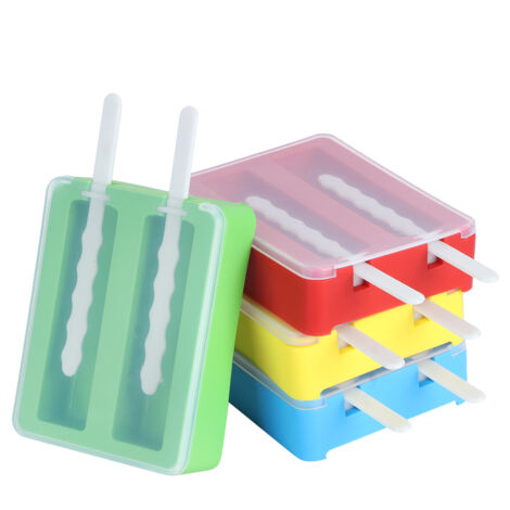 Moule à Glace Silicone 2 Grilles avec Couvercle et Bâtonnets - Outil DIY pour Fabrication Maison