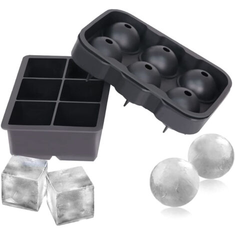 Moule À Glace Sphérique Et Cubique En Silicone - 6 Boules De Glace De 4,5 Cm Et 6 Cubes De Glace De 5 Cm - Pour Whisky Et Cocktails - Lot De 2