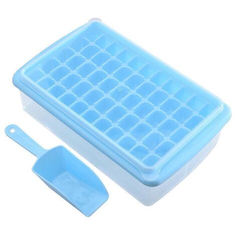 Moule à glaçons 55 compartiments avec couvercle et boîte de rangement, cuillère doseuse incluse, bleu