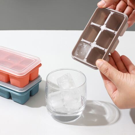 Moule à Glaçons en Silicone Alimentaire avec Couvercle, Lot de 6, Boîte à Glaçons pour Réfrigérateur, Démoulage Facile, Idéal pour Boissons Glacées Maison