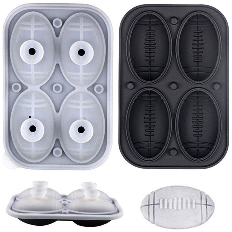 Moule à glaçons en silicone, grande taille, avec couvercle, pour cocktails et boissons, noir-rugby
