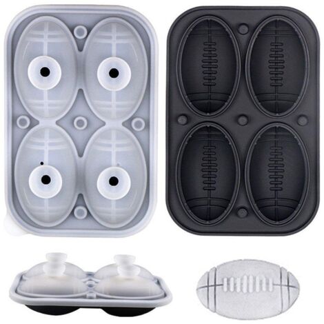 Moule à glaçons en silicone, grande taille, avec couvercle, pour cocktails et boissons, noir-rugby