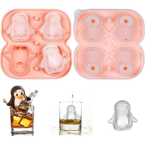 Moule à glaçons en silicone rose forme pingouin pour boissons fraîches et cocktails