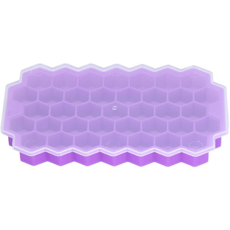 Moule à glaçons réutilisable en silicone empilable, 37 cases, pour cocktails et boissons, avec couvercle violet