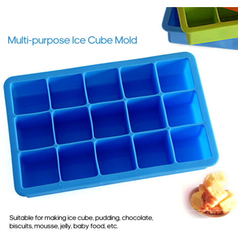 Moule à glaçons silicone 14 compartiments résistant aux températures élevées et basse, coloris Rouge, Orange, Vert, Bleu
