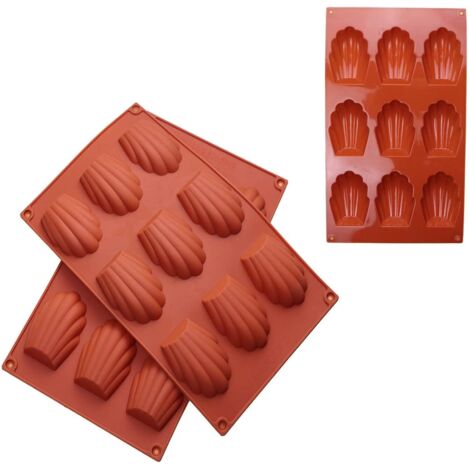 Moule à madeleines en 2 pièces, en silicone, emporte-pièce madeleine à 9 trous, moule de cuisson antiadhésif, adapté à la confection de biscuits, gâteaux et bonbons.