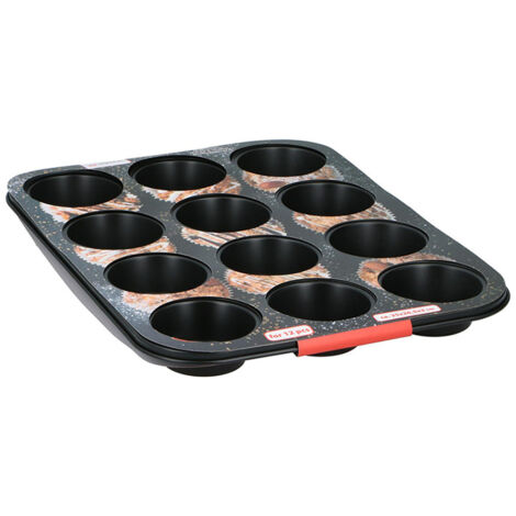 Moule à muffins - ALPINA - 12 pièces - Antiadhésif - Acier - Noir
