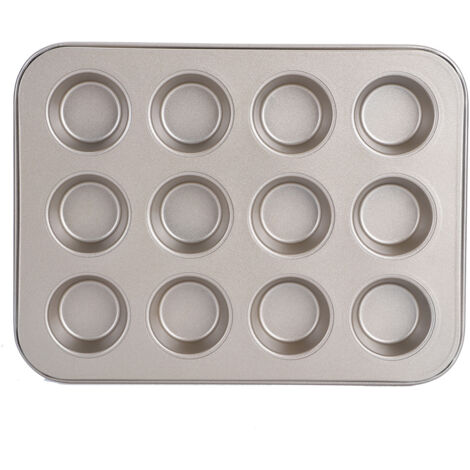 Moule à Muffins Antiadhésif 12 Cavités, Moule à Gâteau Rond pour Cuisine Maison, Outils de Cuisine DIY (Doré)