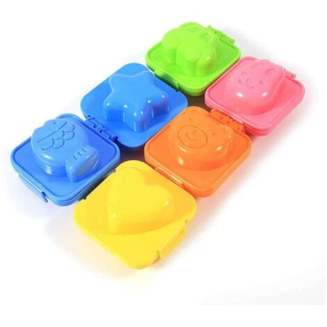 Moule à œufs durs 3D, formeur d'œufs de dessin animé, outil de bricolage pour bento, accessoires (bleu + jaune + vert + rose + orange) (6 pièces)