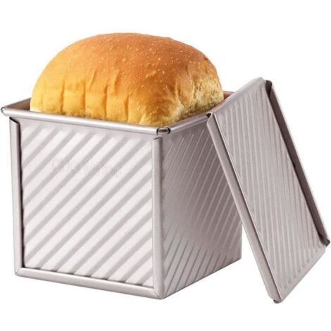 Moule à Pain Antiadhésif en Acier Épais avec Couvercle - OEMG - Capacité de Pâte 200g - 11x11x10cm