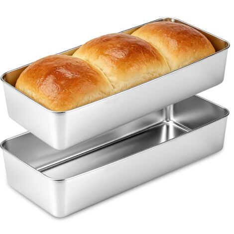 Moule à Pain en inoxydable, 2 Pièces Moulde Gateau de Mie avec Conception Anti-fuite, Épais et Résistant, Lavable au Lave-vaisselle pour Brioche et cake, Anti-rouille, Rectangulaire(33×15×6.5cm)