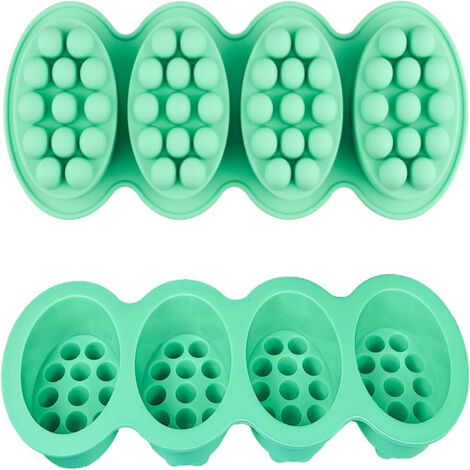 Moule à savon en silicone ovale, 4 cavités, moule de massage, couleur verte