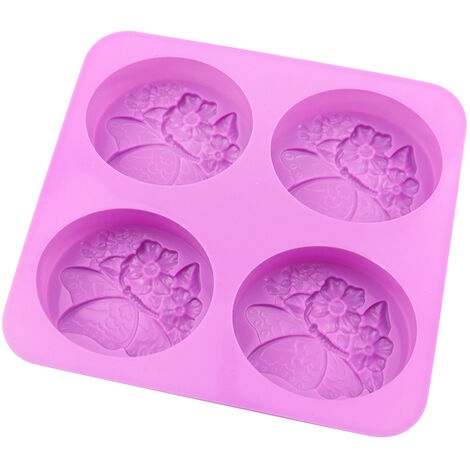 Moule à savon en Silicone rond à 4 trous en forme de papillon, moule à savon en Silicone pour Fudge DIY