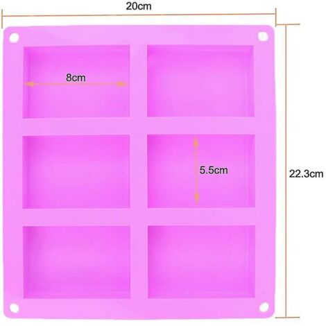 Moule à savon rectangulaire en silicone à 6 cavités pour la fabrication de savon et les loisirs créatifs - Lot de 2