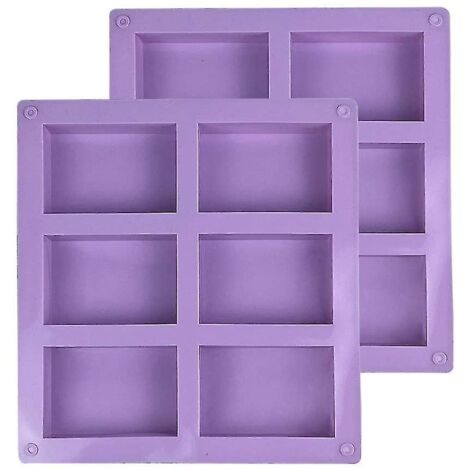 Moule à savon rectangulaire violet en silicone à 6 cavités pour la fabrication de savons, muffins, cupcakes, chocolats et biscuits maison - Lot de 2