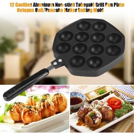 Moule de cuisson au four anti-adhérent en aluminium,12 boules / moulin à crêpes plaque de poêle Takoyaki en aluminium-MAD