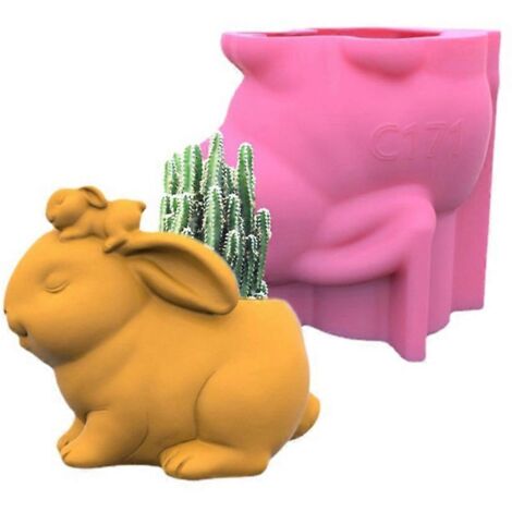 Moule en béton pour pot de fleurs, moule en silicone pour statue de lapin, moule pour jardinière succulente
